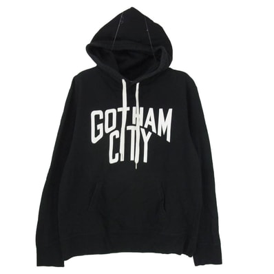 NUMBER(N)INE ナンバーナイン GOTHAM CITY エルボーパッチ ロゴプリント プルオーバーパーカー フーディ ブラック系 3【中古】