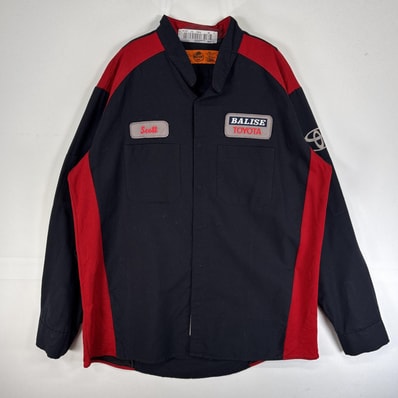 古着 レッドキャップ RED KAP 長袖シャツ ワーク 企業 トヨタ リフレクター ロゴ 公式 バンドカラー L ブラック ツートン メンズ