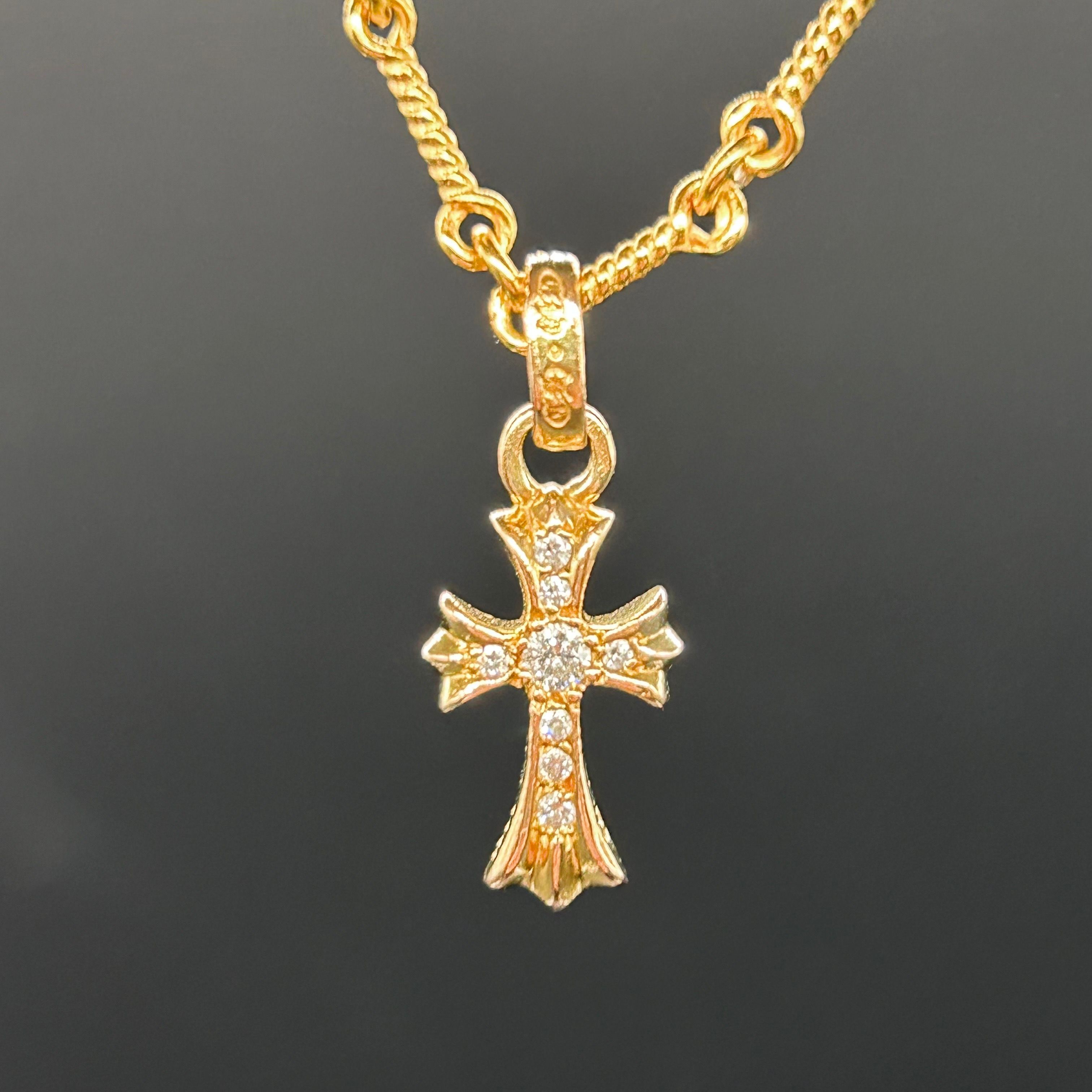 Chrome Hearts 22K CH Cross Baby Fat Charm with Pave Diamond "Yellow Gold"