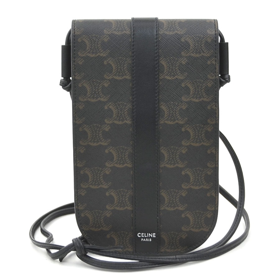 セリーヌ CELINE ショルダーバッグ フォンホルダー PVCコーティングキャンバス ブラック レディース【中古】 h32040i