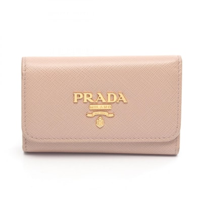 プラダ PRADA ロゴ 4連 キーケース アクセサリー レザー レディース ベージュ系 【中古】