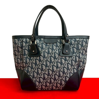 Christian Dior ディオール トロッター 柄 CD ロゴ 金具 キャンバス レザー ハンドバッグ ネイビー
34728