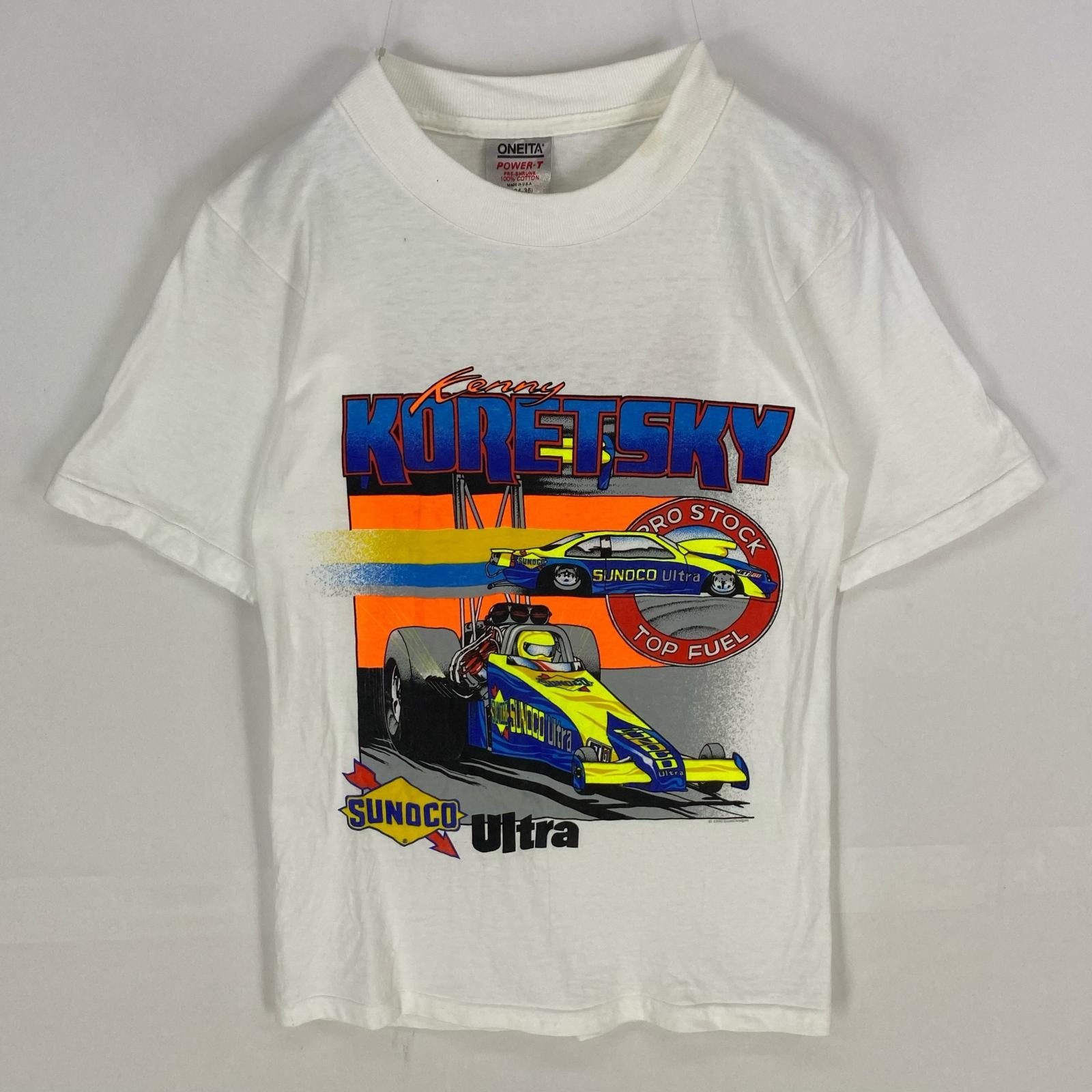 古着 90's/90年代 オニータ ONEITA USA製 半袖Tシャツ SUNOCO クルーネック S  ホワイト系 両面プリント メンズ