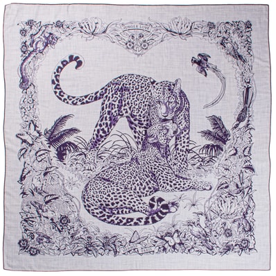 HERMES エルメス スカーフ カレ140 カレジェアン Jungle Love Tatoo ジャングルラブ タトゥー 243352S 07 カシシル ストール ショール カシミヤ・シルク グレー パープル【中古】