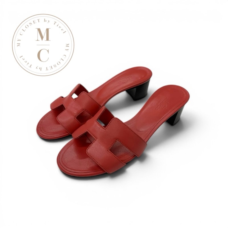 エルメス HERMES オアジス サンダル 靴 シューズ レザー レッド ミュール