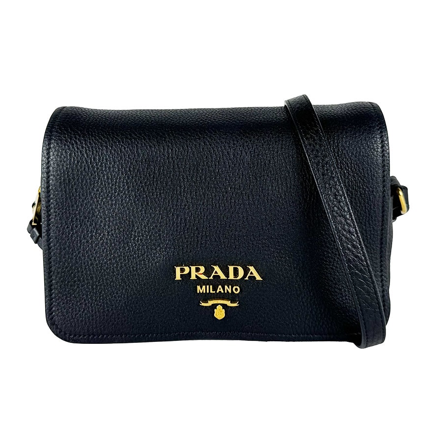 プラダ PRADA ショルダーバッグ レザー ブラック ゴールド レディース【中古】 z10738