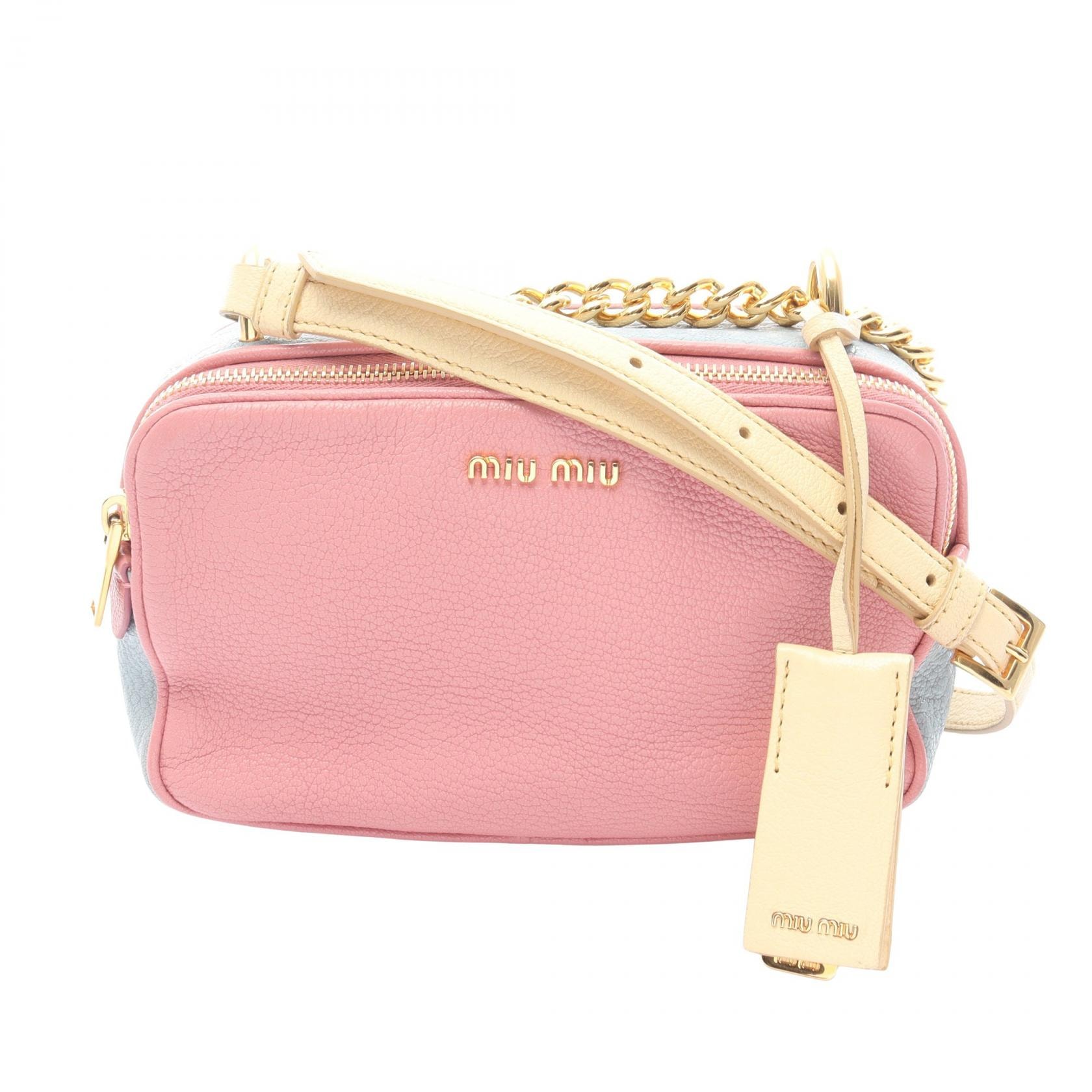 ミュウ ミュウ Miu Miu MADRAS マドラス ショルダーバッグ バッグ レザー レディース ピンク系 / ブルー系 / イエロー系 【中古】