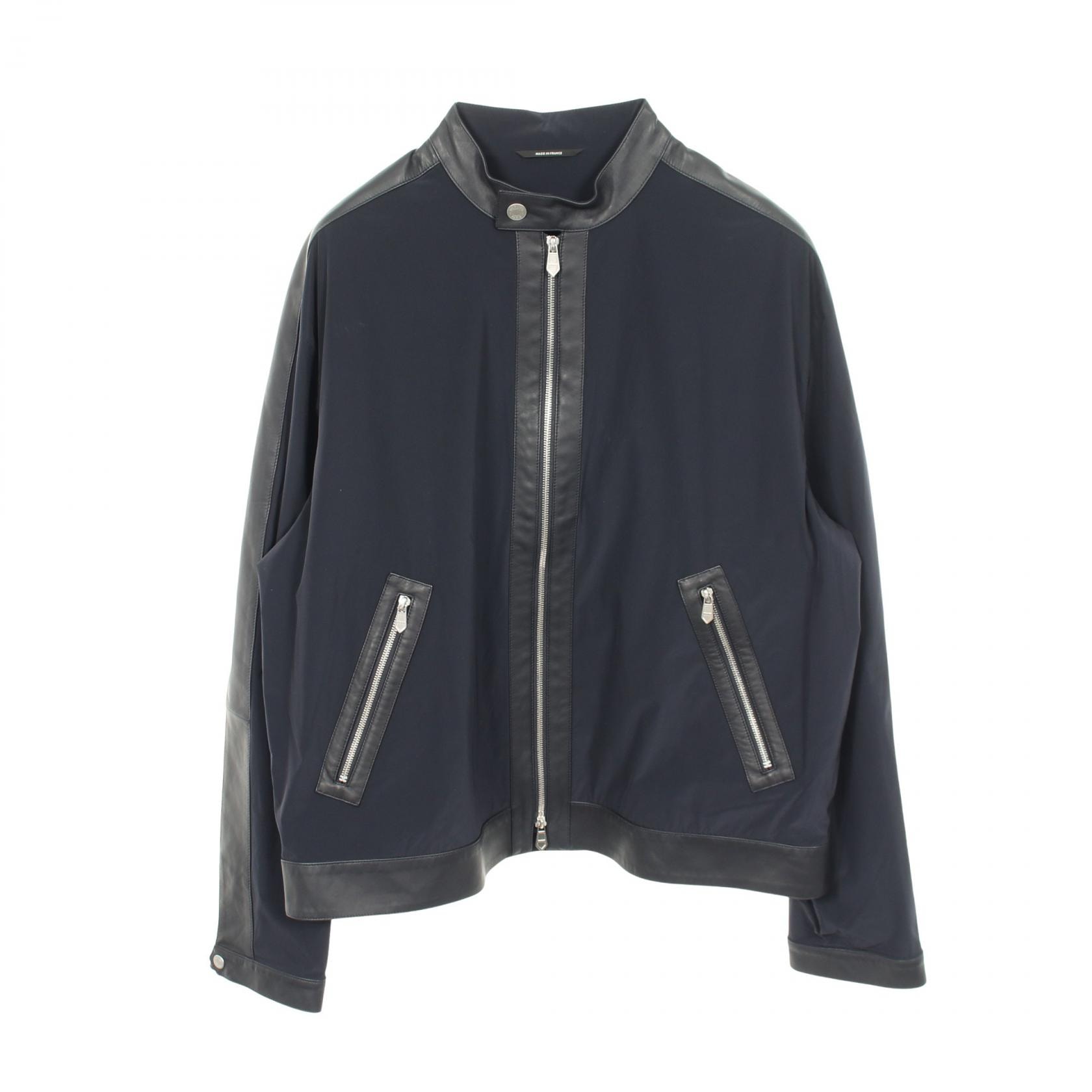 エルメス HERMES セリエボタン ジップアップ 衣料品 アウター ナイロン ラムスキン(羊革) メンズ ネイビー系 【中古】