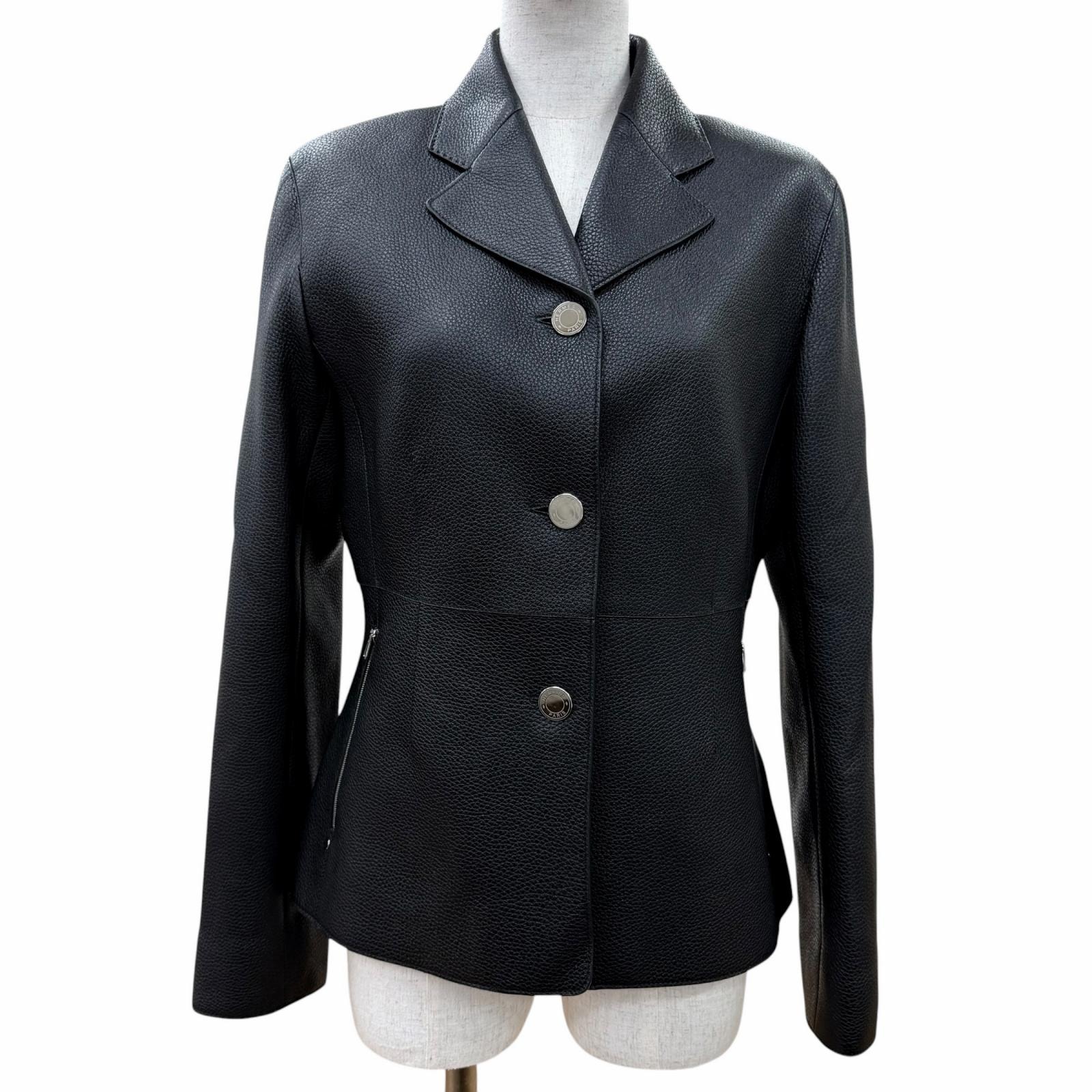 極美品 エルメス レザージャケット ブラック 38 H4H1205D2