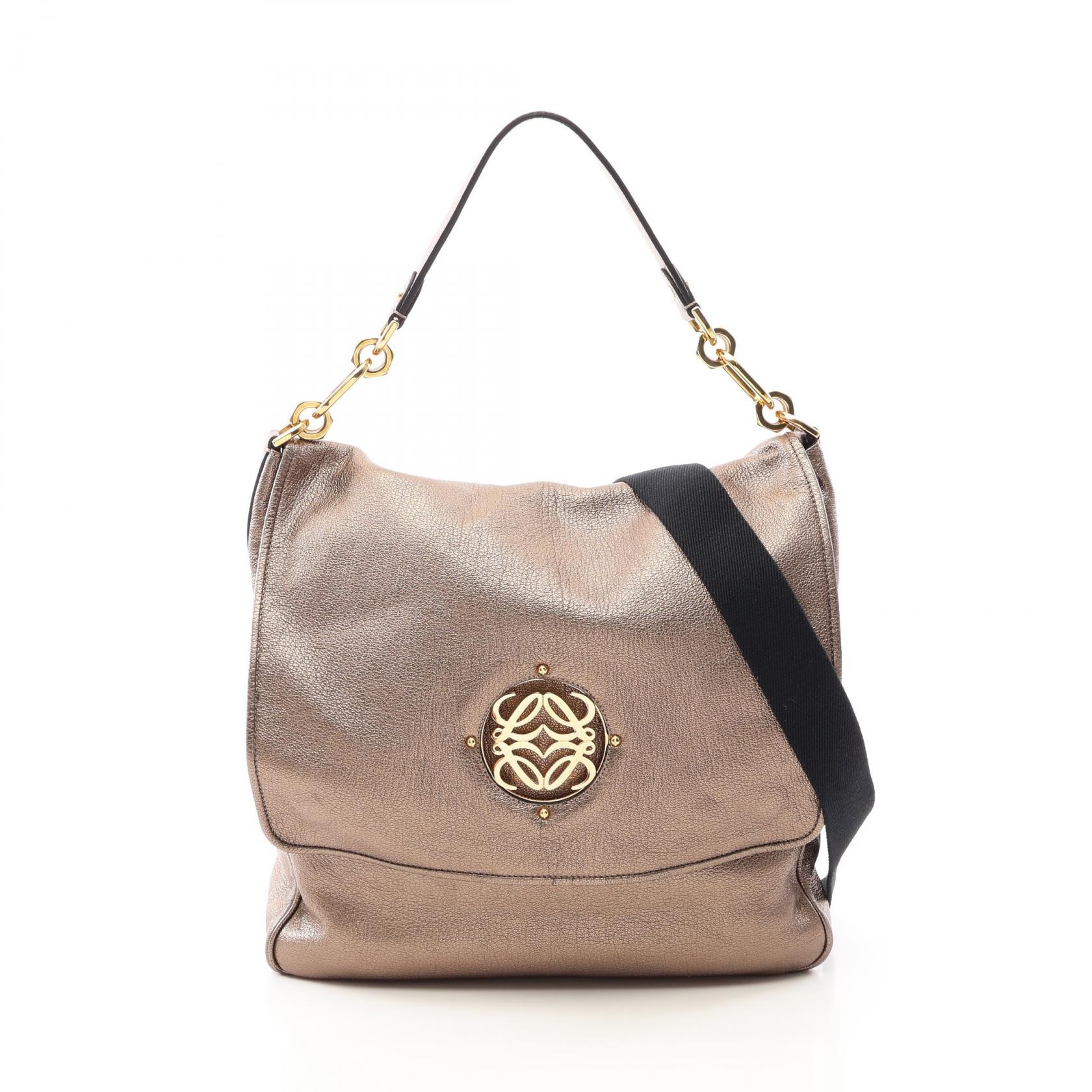 ロエベ LOEWE アナグラム メタリック マイア 2WAY ショルダーバッグ バッグ レザー レディース ゴールド系 【中古】