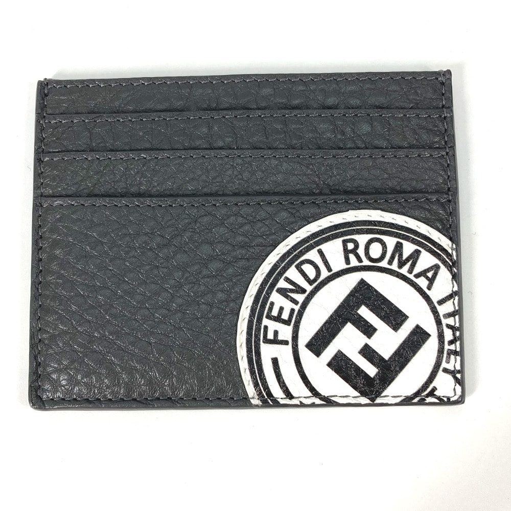フェンディ FENDI 名刺入れ 7M0164 ロゴ バイカラー パスケース カードケース レザー グレー系 美品