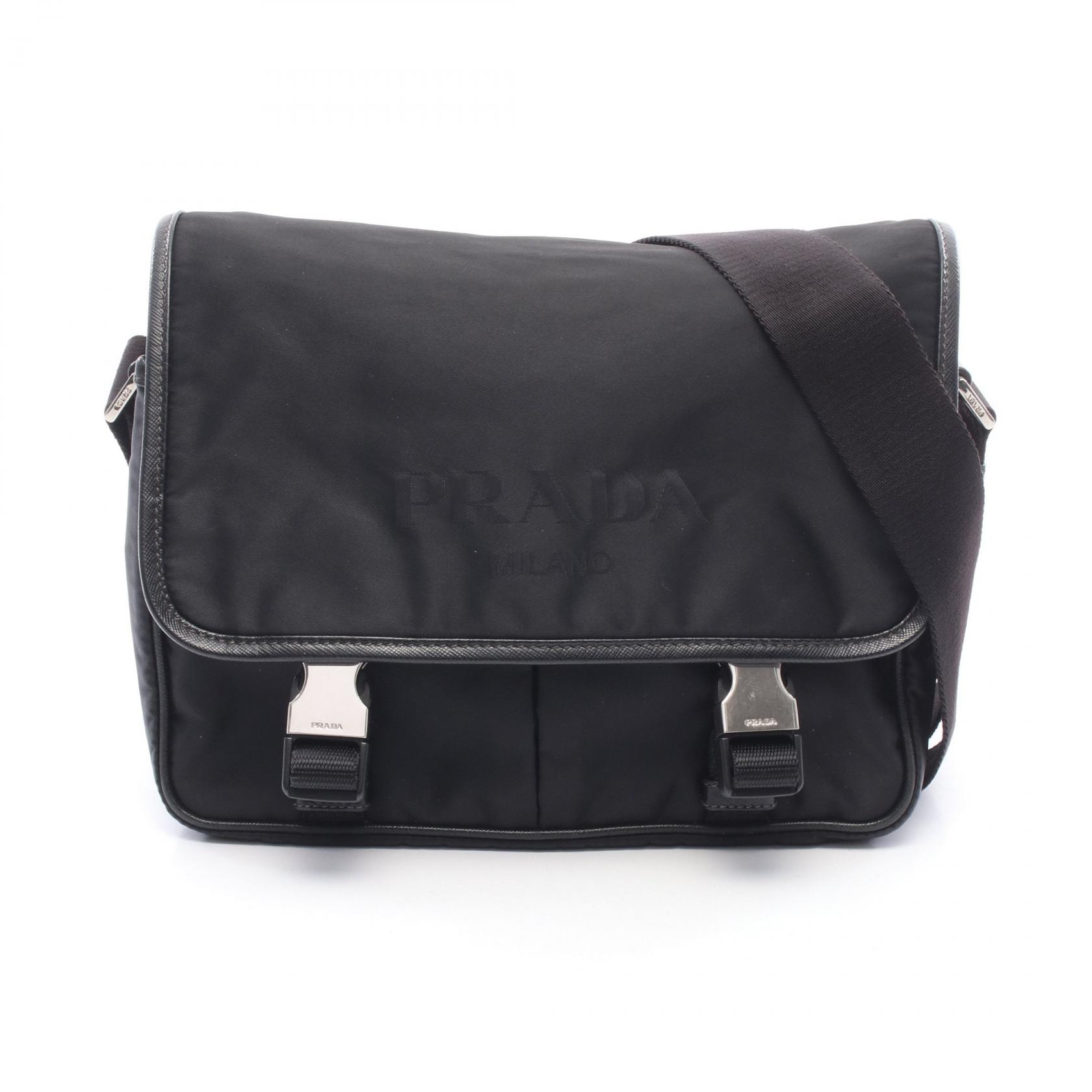 プラダ PRADA TESSUTO + SAFFI ショルダーバッグ バッグ ナイロン サフィアーノレザー メンズ レディース ブラック系 VA0769 【中古】