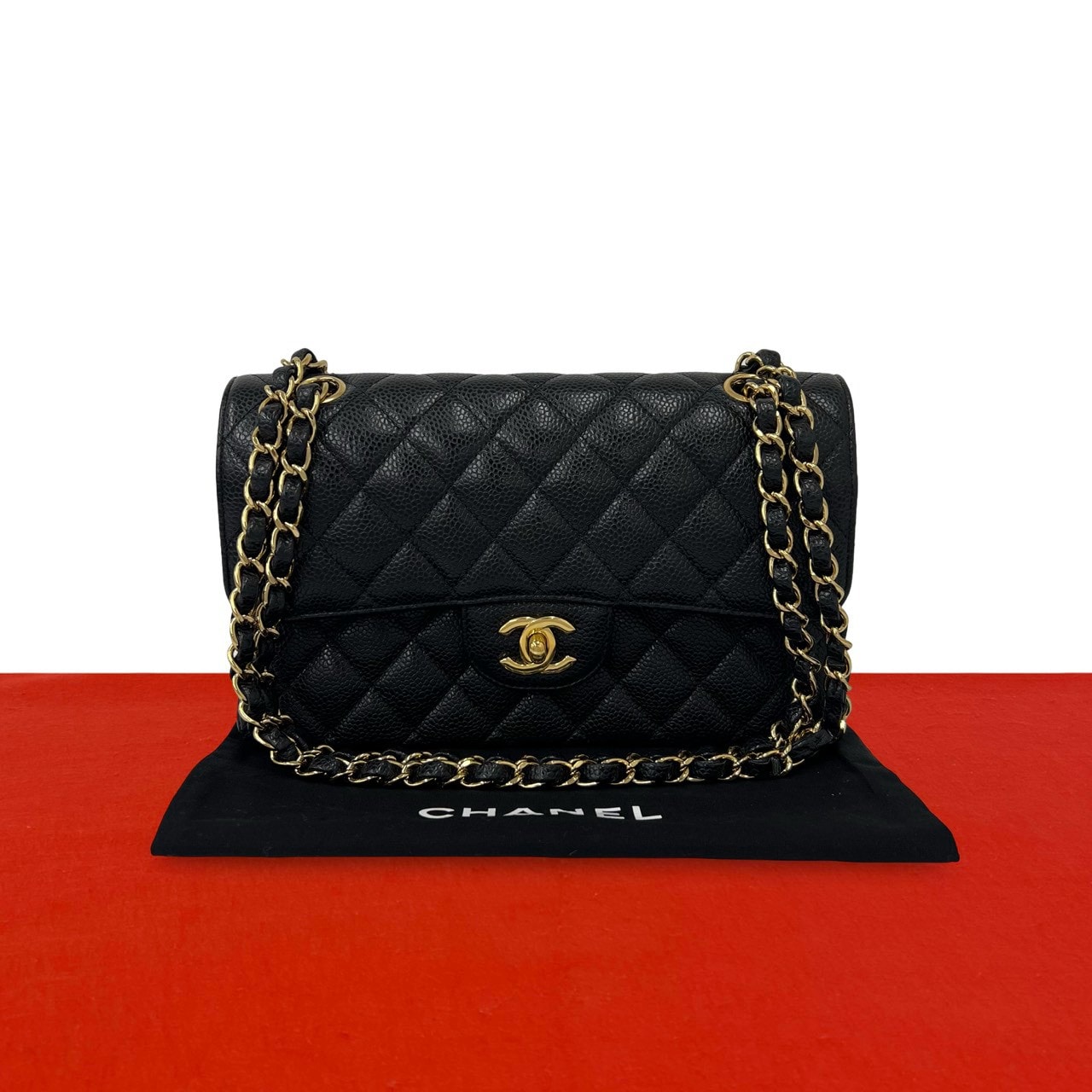 CHANEL シャネル マトラッセ ココマーク ダブルフラップ キャビアスキン ショルダーバッグ ブラック
39525