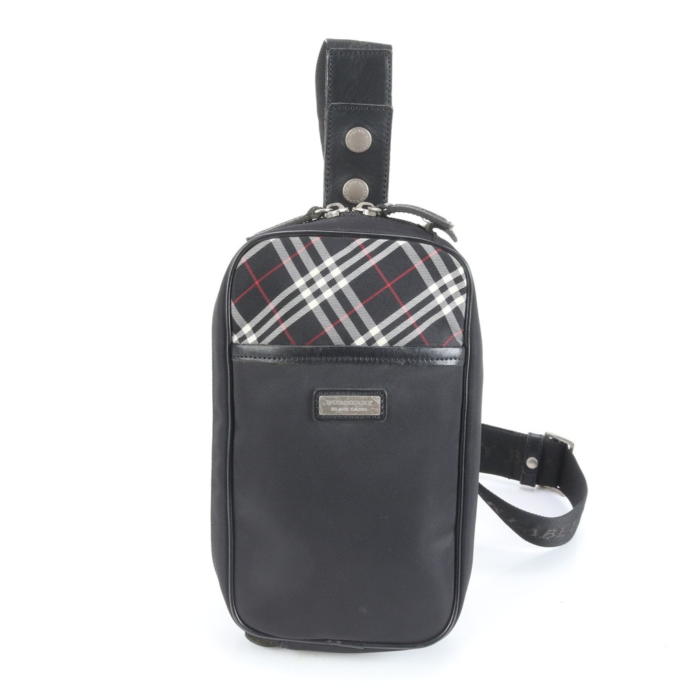 ■極美品 バーバリー チェックボディバッグ レザー×ナイロン