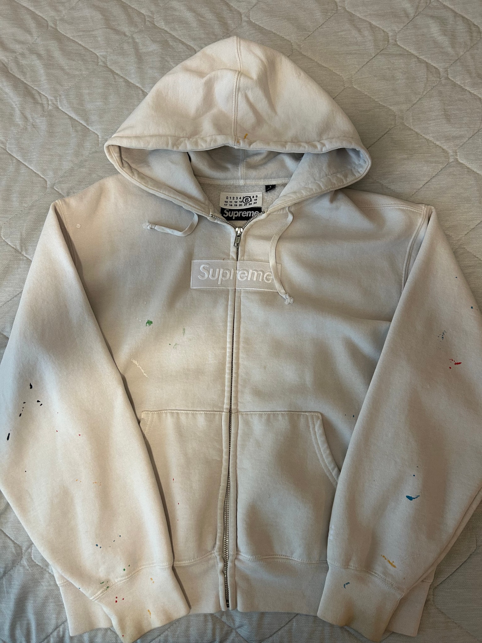 Supreme x MM6 Maison Margiela Box Logo Zip Up Hooded Sweatshirt "White"