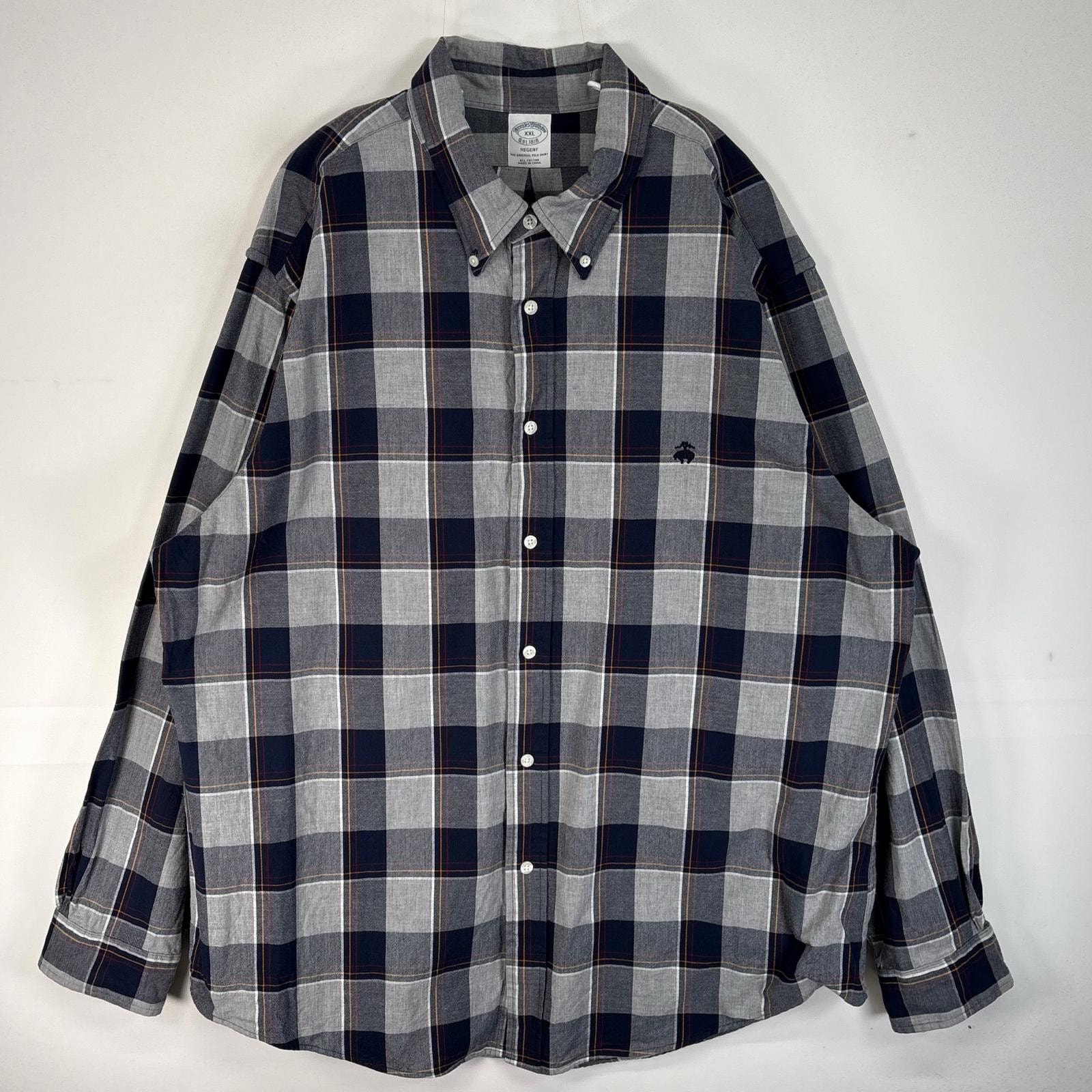 古着 ブルックスブラザーズ Brooks Brothers 長袖シャツ ロゴ 刺繍 チェック REGENT 2XL  ネイビー系 マルチカラー メンズ