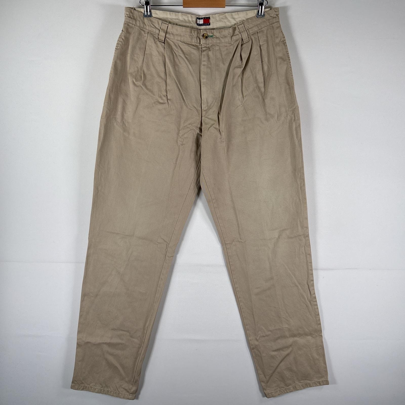 古着 トミーヒルフィガー TOMMY HILFIGER チノパンツ 長ズボン ボトムス 大きいサイズ ワンポイントロゴ刺繍 w36 L34 ベージュ系 メンズ