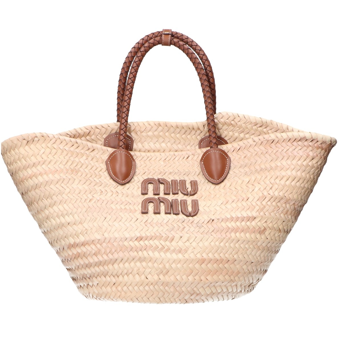 ミュウミュウ 美品 5BG212 パルメットバッグ ラフィア トートバッグ