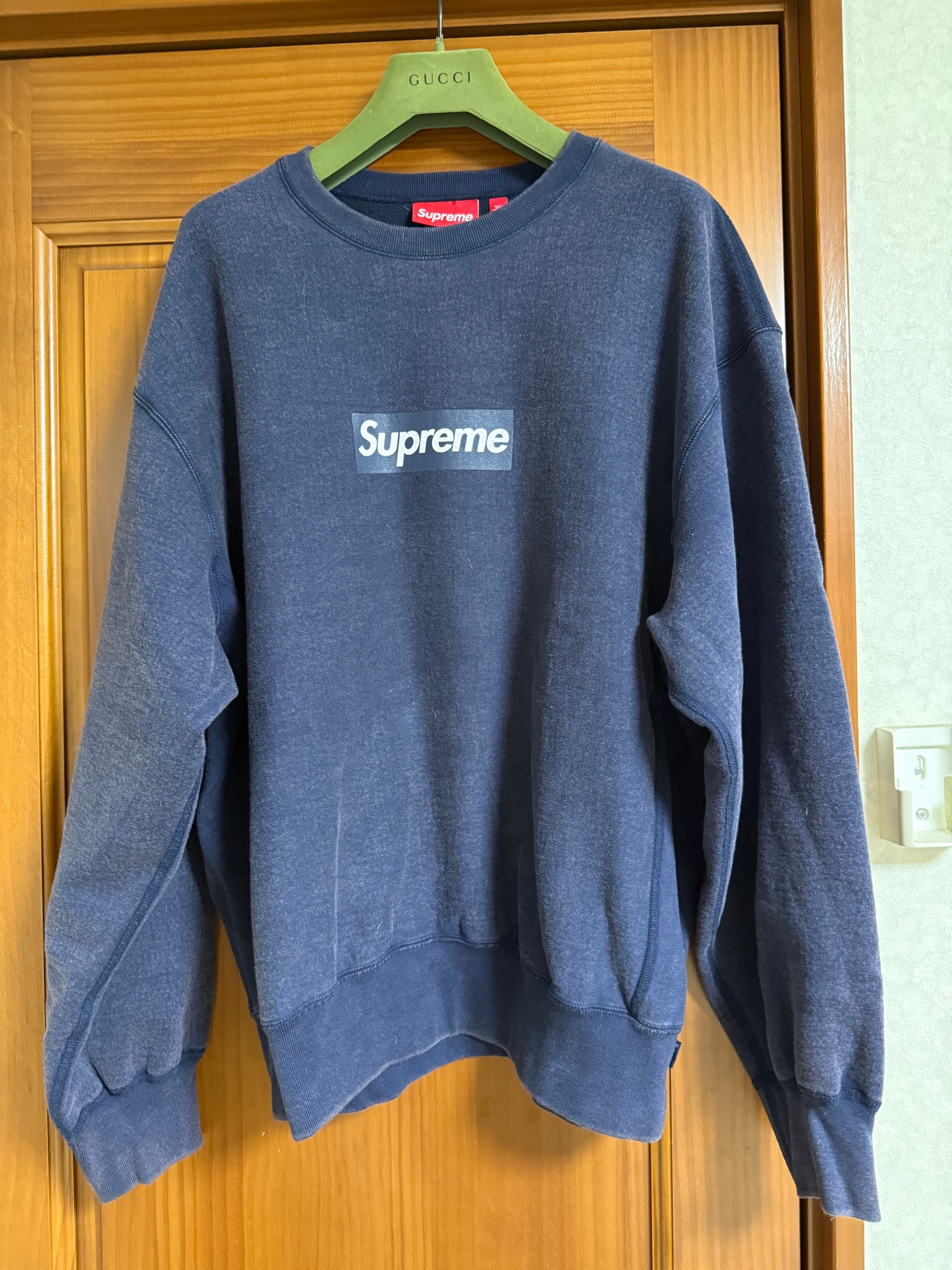 Supreme Washed Box Logo Crewneck "Navy"