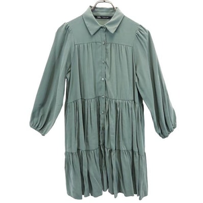 ZARA ザラ 長袖 Aライン フレア ワンピース XS グリーン