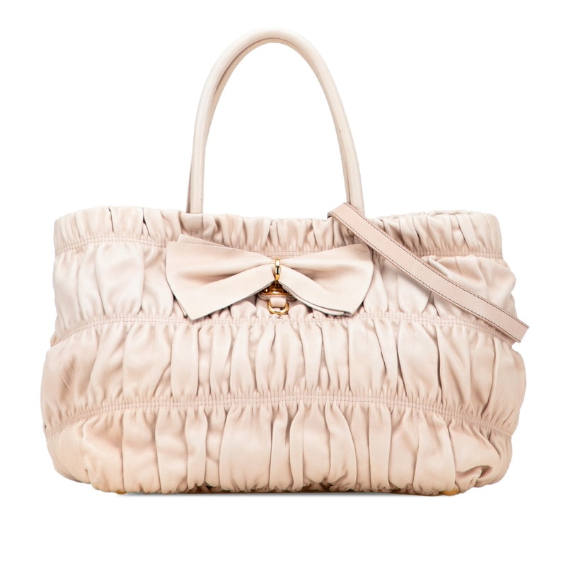 プラダ リボン トートバッグ ショルダーバッグ 2WAY BN1932 ベージュ ピンクベージュ レザー レディース PRADA 【中古】