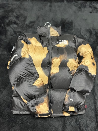 Supreme x The North Face Bleached Denim Print Nuptse Jacket "Black"