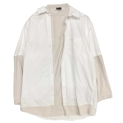 BALENCIAGA バレンシアガ 長袖シャツ 23SS 725608 TYB18 トロンプルイユ レイヤード ドッキング 長袖 シャツ ホワイト系 ベージュ系【美品】【中古】