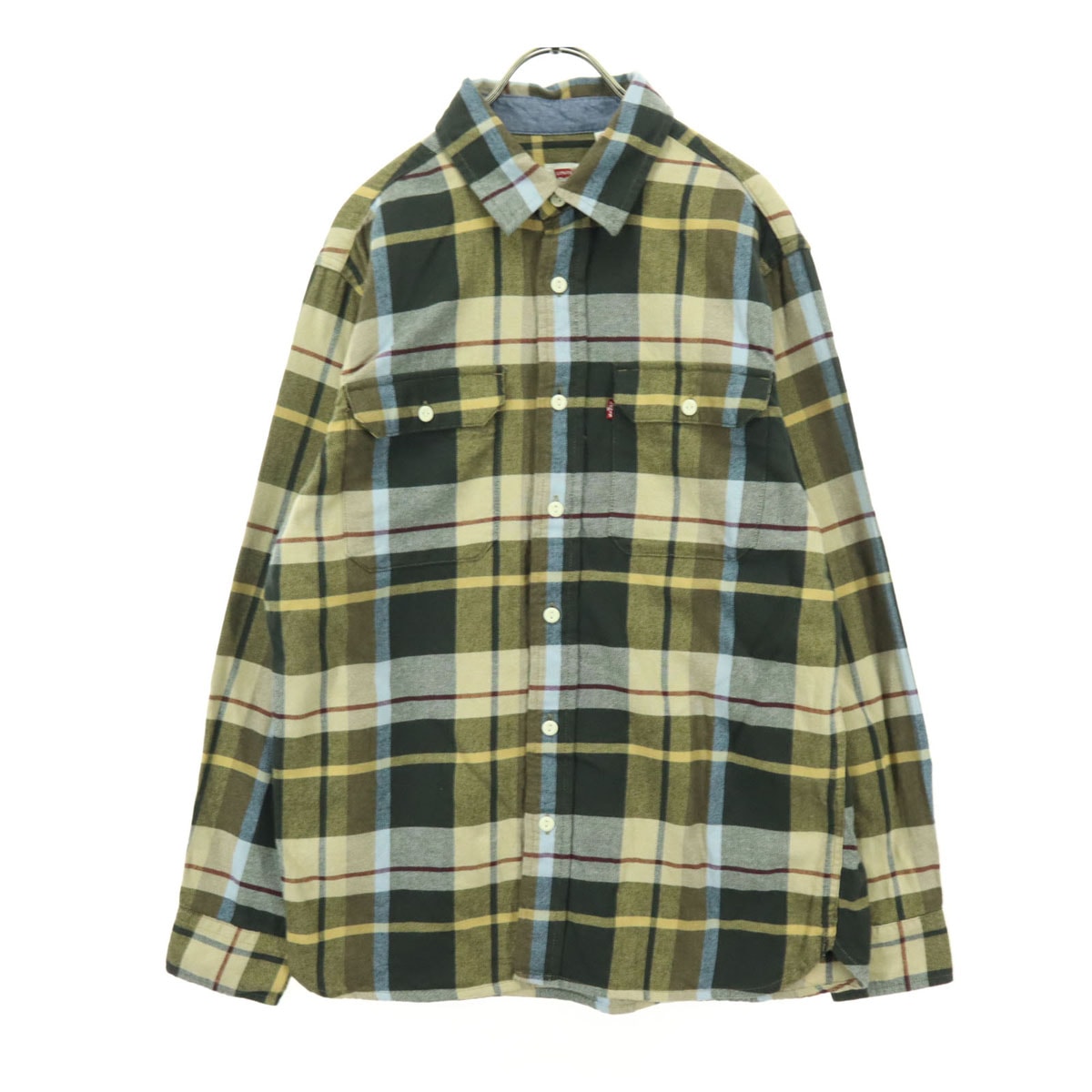 美品 Levi's リーバイス タータンチェック柄 長袖 ダブルポケット コットンシャツ S ベージュ系