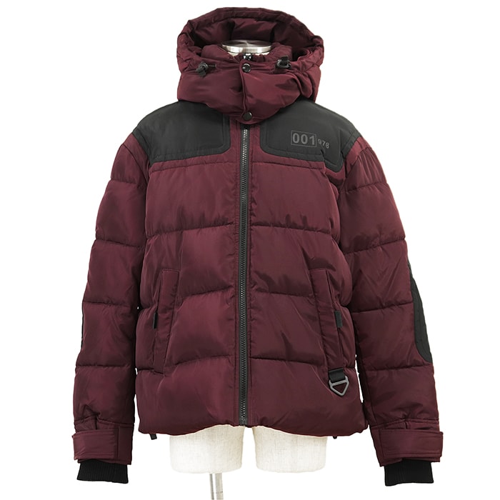 SALE【美品】DIESEL ディーゼル ジャケット パデッド サイズ L メンズ フード取り外し可 ネオンカラーライニング ジップアップ アウター バーガンディ