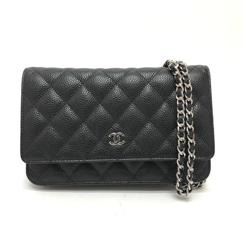 シャネル CHANEL マトラッセ ココマーク クラシック AP0250 チェーンウォレット 斜め掛け カバン ショルダーバッグ キャビアスキン SV金具 ブラック 未使用