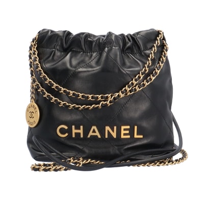 シャネル シャネル22 ミニハンドバッグ ショルダーバッグ レザー ブラック レディース CHANEL 中古