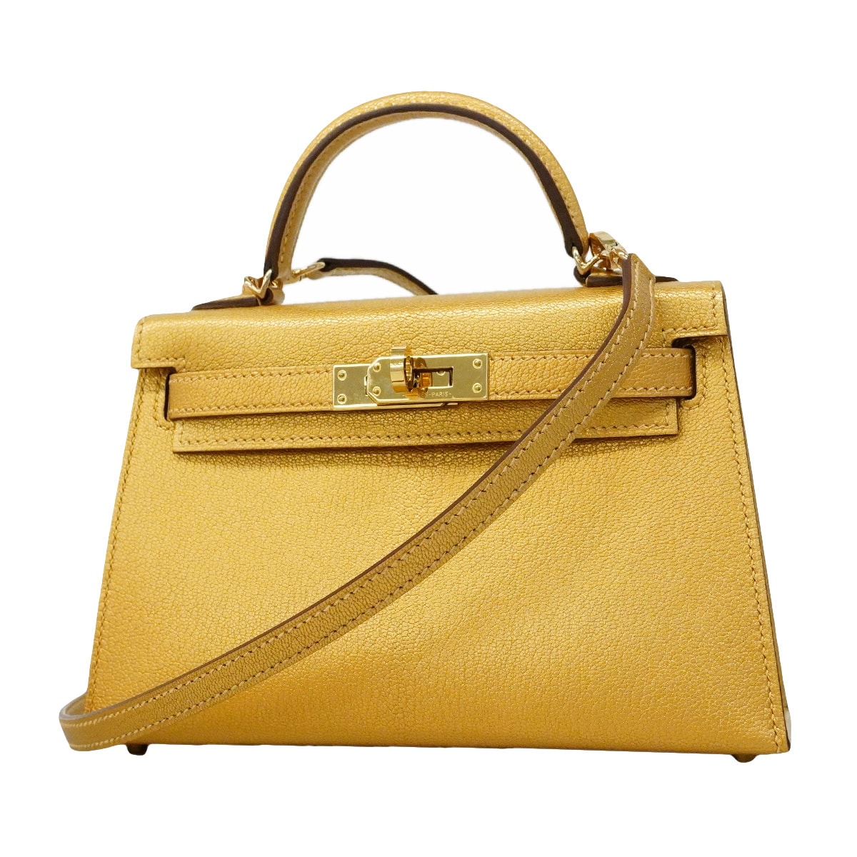 ★SALE【6ib2894-e-g】エルメス ハンドバッグ ミニケリー2 シェーブルシャムキラ ドレ ゴールド金具 W刻印【中古】レディース