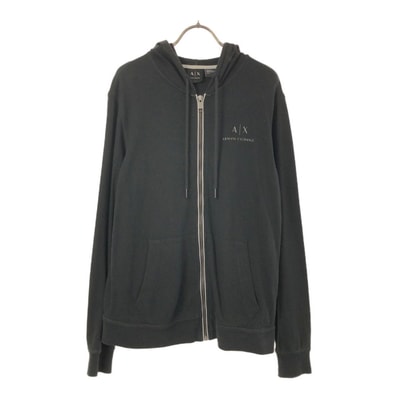 ARMANI EXCHANGE アルマーニエクスチェンジ ロゴプリント 長袖 スウェット ジップパーカー S ブラック