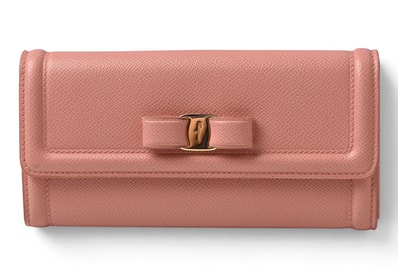 フェラガモ 長財布 FERRAGAMO レディース ヴァラリボン 22 D154 ピンク レザー 【中古】