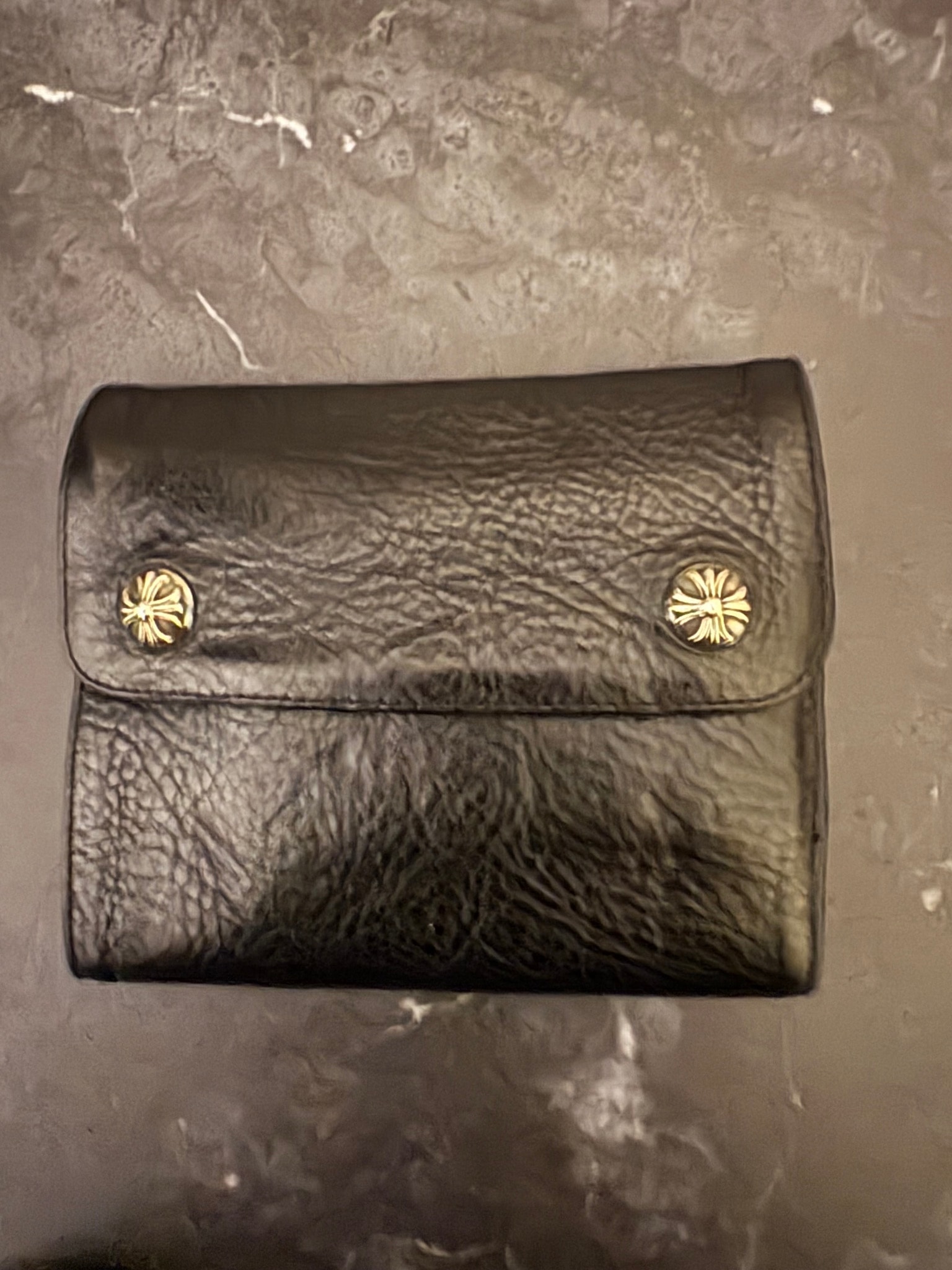 Chrome Hearts Wave Mini Cross Ball Button Leather Wallet "Black"