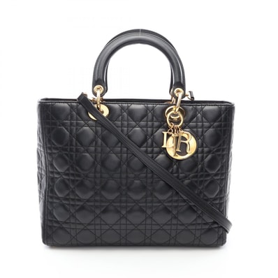 ディオール Dior レディディオール ラージ カナージュ 2WAY ハンドバッグ バッグ レザー レディース ブラック系 【中古】