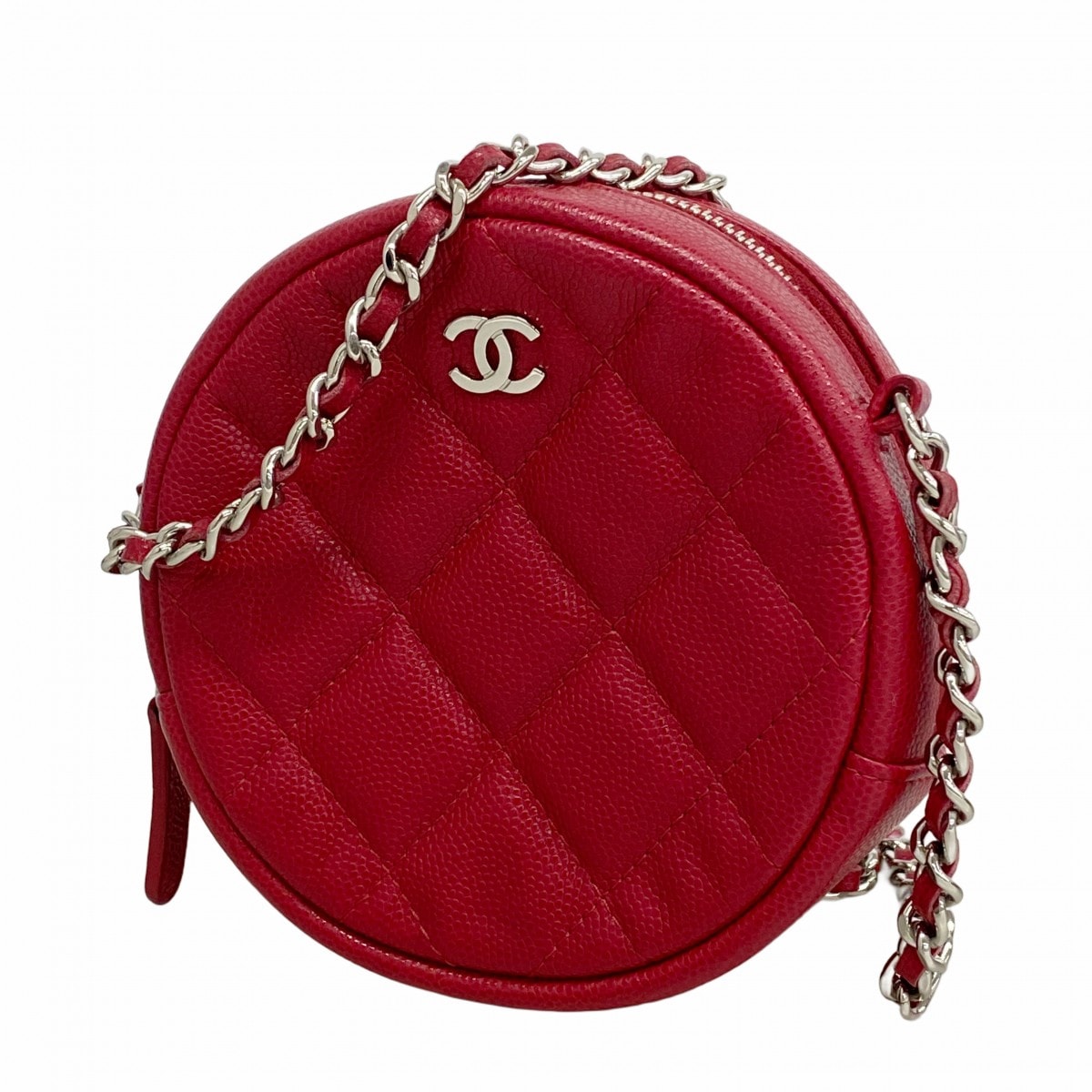 【6db1410】シャネル ショルダーバッグ マトラッセ チェーンショルダー キャビアスキン レッド シルバー金具【中古】レディース