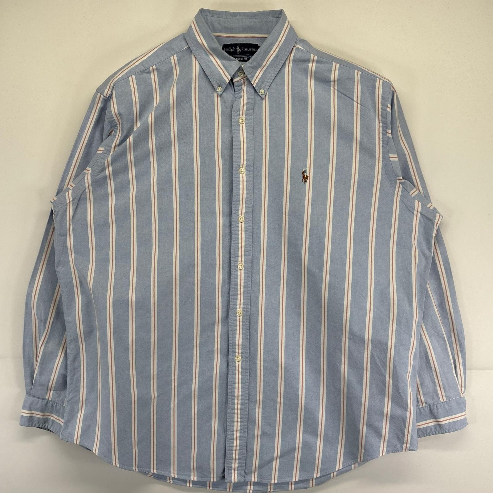 古着 90's/90年代 ラルフローレン RALPH LAUREN 長袖シャツ オックスフォード 大きいサイズ ストライプ柄 XL マルチカラー メンズ