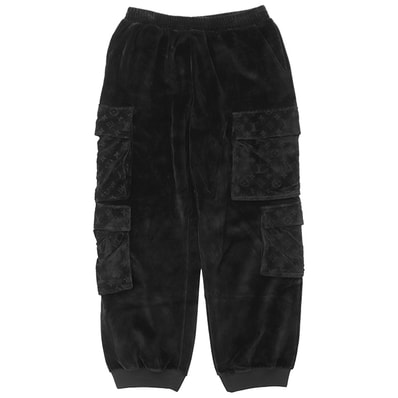【未使用】LOUIS VUITTON ルイ・ヴィトン カーゴパンツ サイズ XL メンズ 2019SS ベロア ロゴ LV モノグラム エンボス マルチポケット ボトムス ブラック 黒 イタリア製