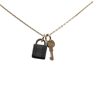 エルメス アミュレットパドロックPM ペンダントネックレス ゴールド ブラウン メッキ バッファローホーン レディース HERMES 中古