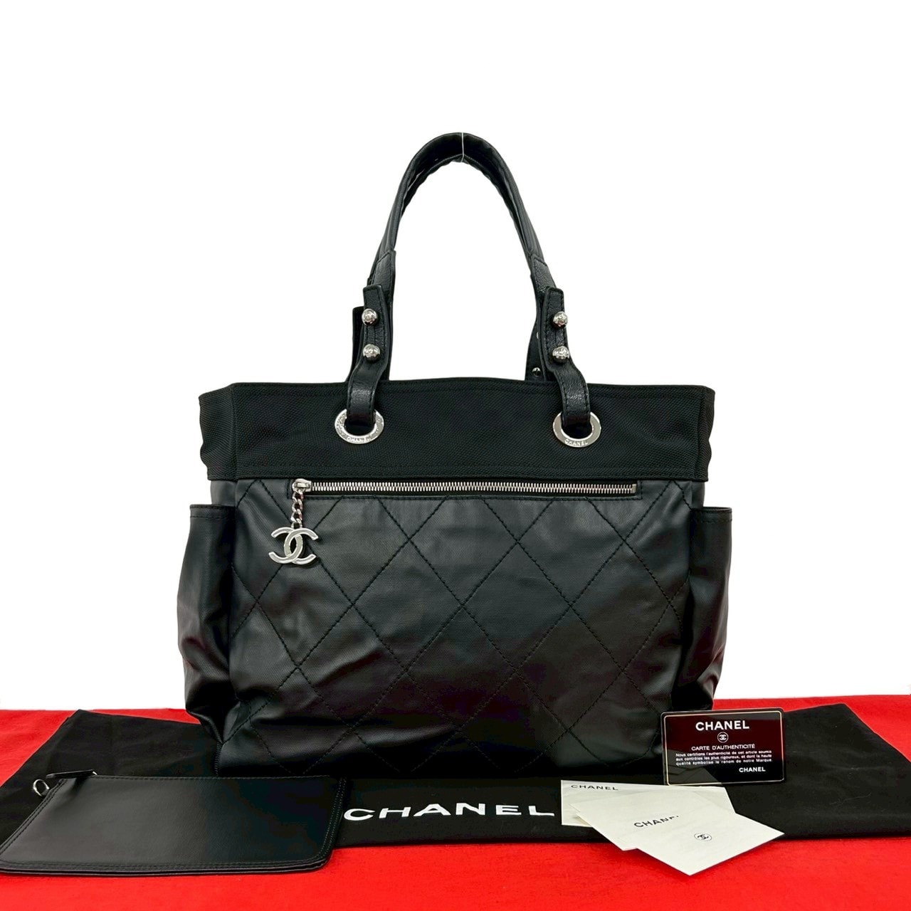 CHANEL シャネル パリビアリッツ GM キャンバス レザー トートバッグ ブラック
 35355