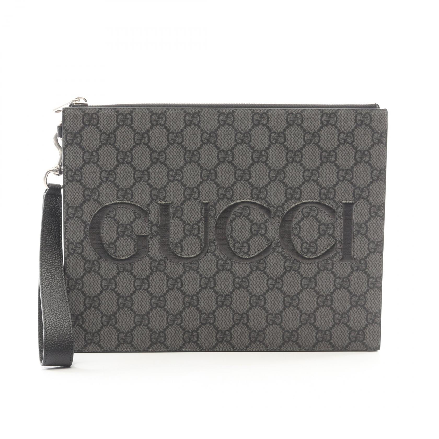グッチ GUCCI GGスプリーム セカンドバッグ クラッチバッグ バッグ PVCコーティングキャンバス レザー メンズ グレー系 / ブラック系 768374 【中古】
