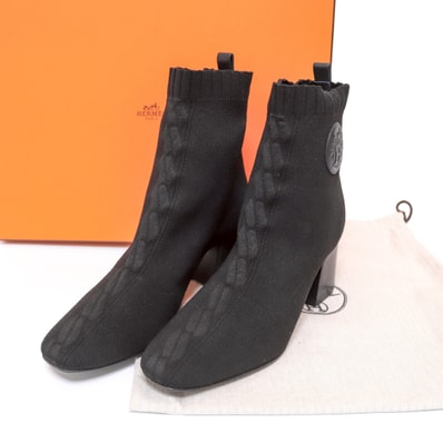 【極品】HERMES エルメス ショートブーツ ジェナ 60 ブラック 黒 37