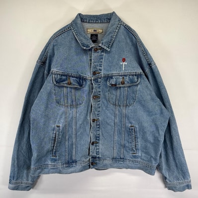 古着 リー Lee デニム ジャケット Gジャン トラッカージャケット 大きいサイズ ワンポイントロゴ 2XL ブルー系 メンズ