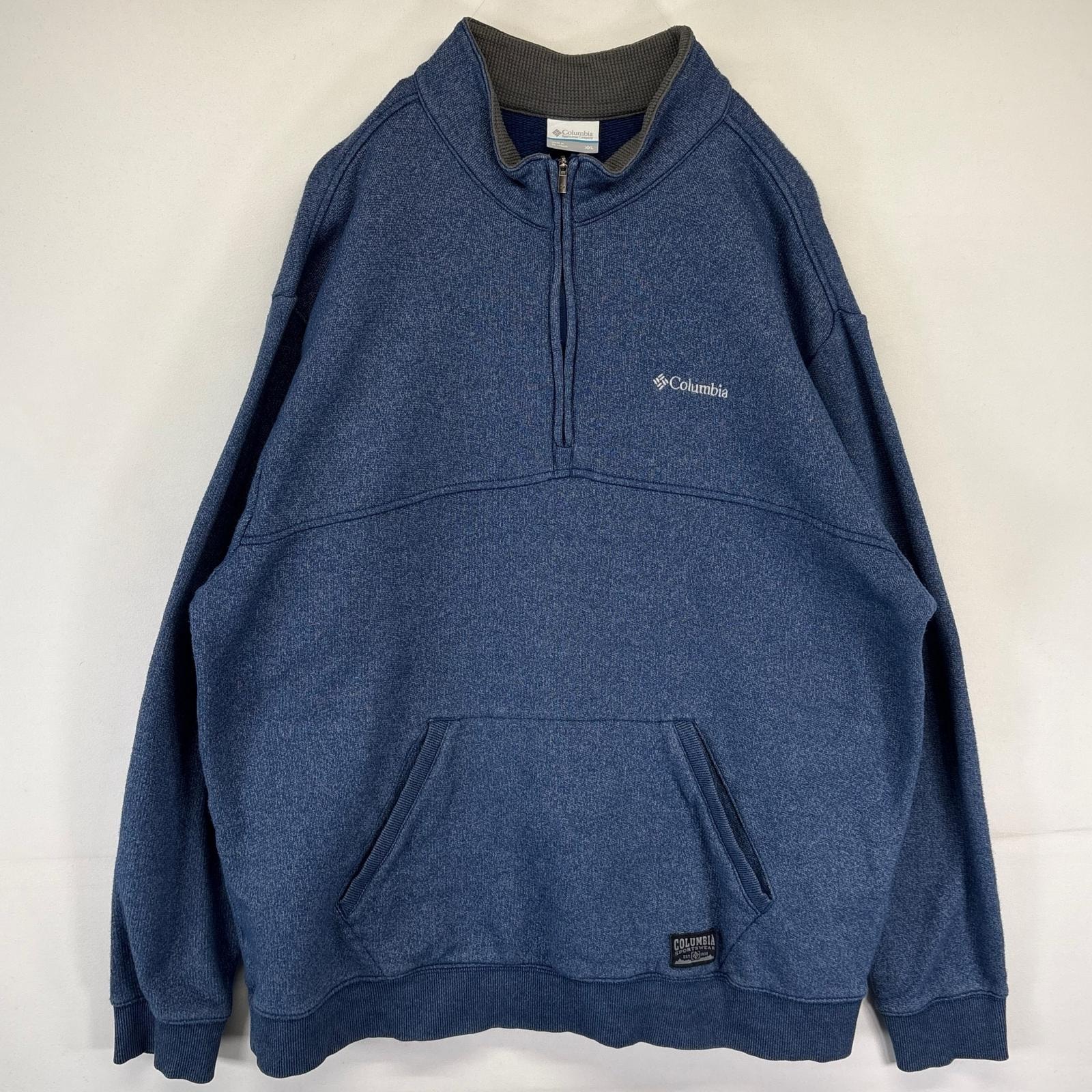 古着 コロンビア Columbia スウェット ハーフジップ トレーナー 大きいサイズ ワンポイントロゴ 2XL  ネイビー系 メンズ