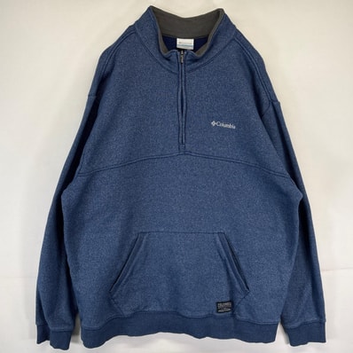古着 コロンビア Columbia スウェット ハーフジップ トレーナー 大きいサイズ ワンポイントロゴ 2XL ネイビー系 メンズ