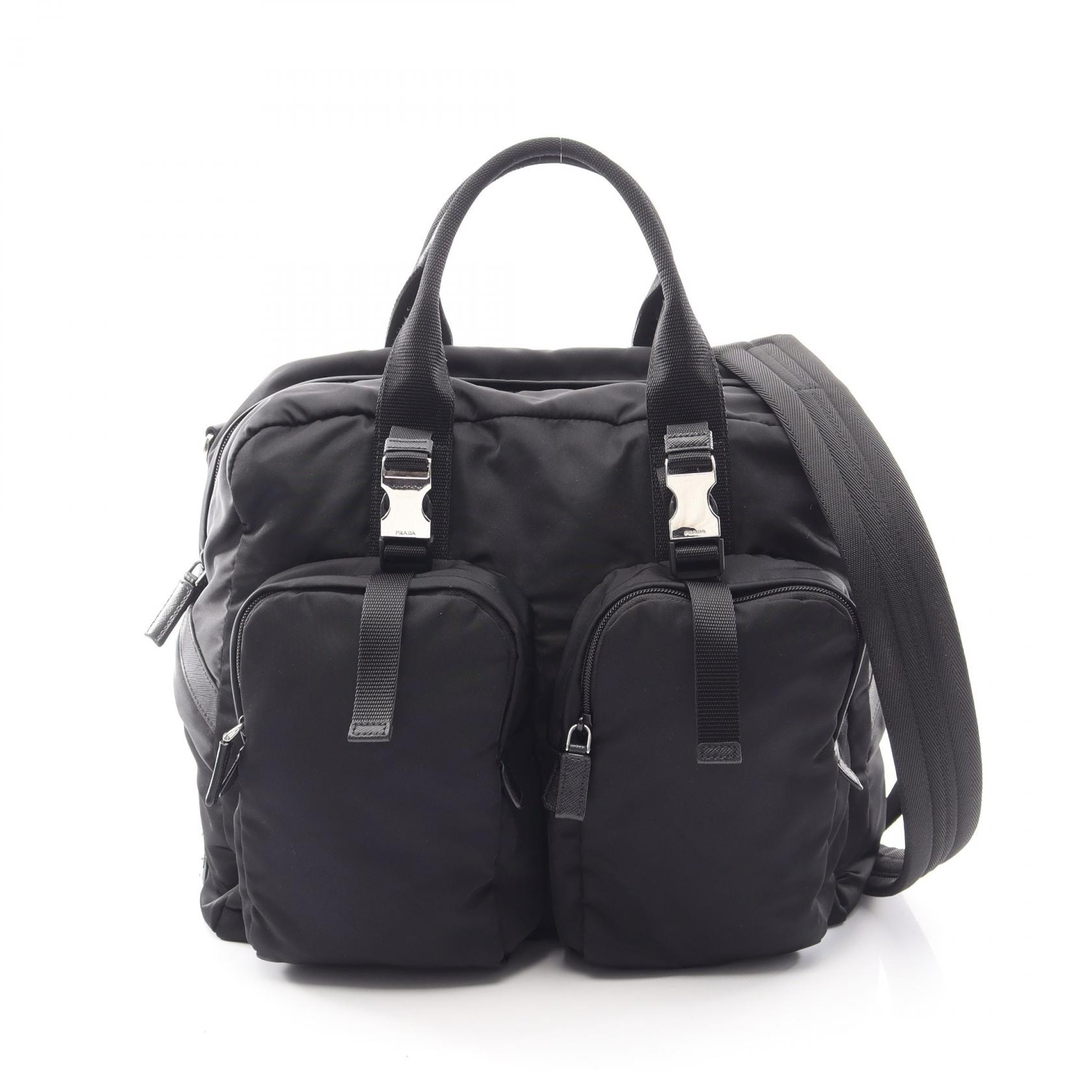 プラダ PRADA 2WAY ボストンバッグ バッグ ナイロン サフィアーノレザー レディース ブラック系 【中古】