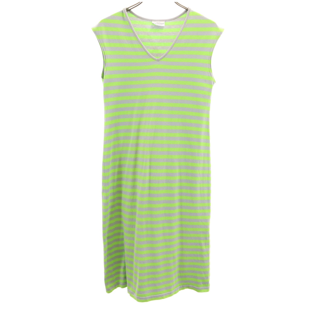 marimekko マリメッコ ボーダー柄 ノースリーブ Vネック 膝丈ワンピース XS グレー系