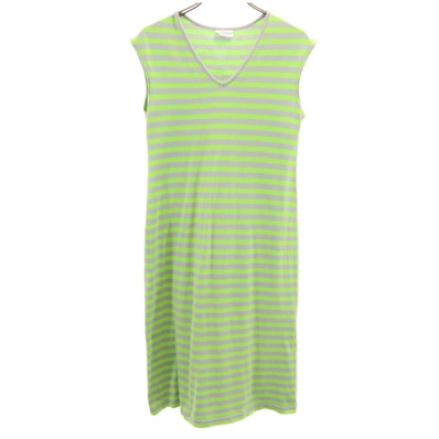marimekko マリメッコ ボーダー柄 ノースリーブ Vネック 膝丈ワンピース XS グレー系