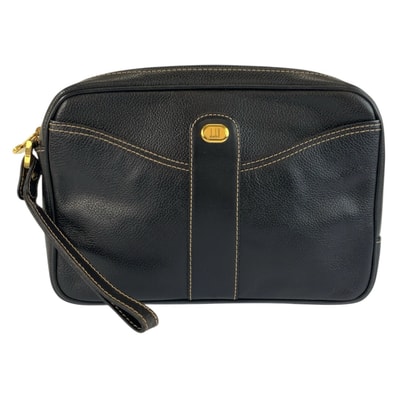 美品 Dunhill ダンヒル ブラック 黒 ゴールド金具 レザー クラッチバッグ セカンドバッグ 603430 【中古】